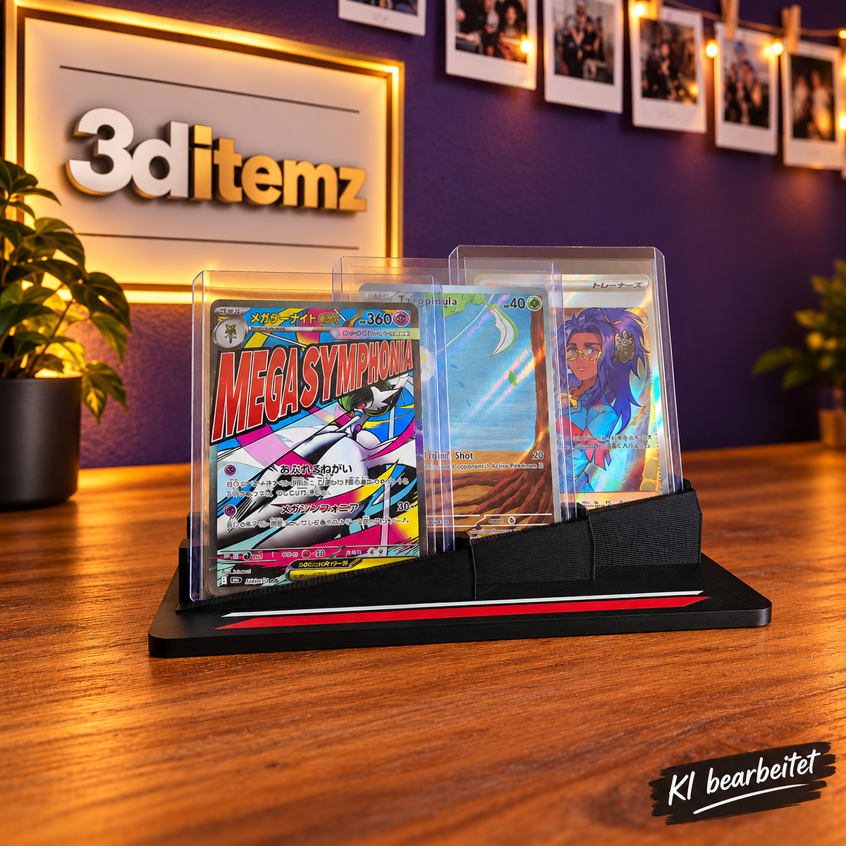 Kartenhalter für 3 Toploader – 3D-gedruckter Fächer-Ständer