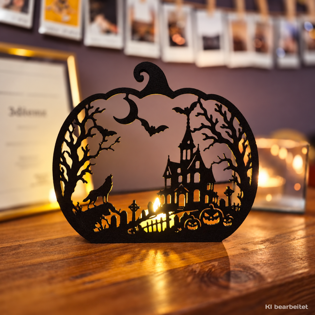 3D-Spukdorf im Kürbis – Halloween-Deko für LED-Licht